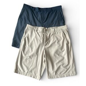 Two Men's Dunning Golf Shorts, one navy, one khaki